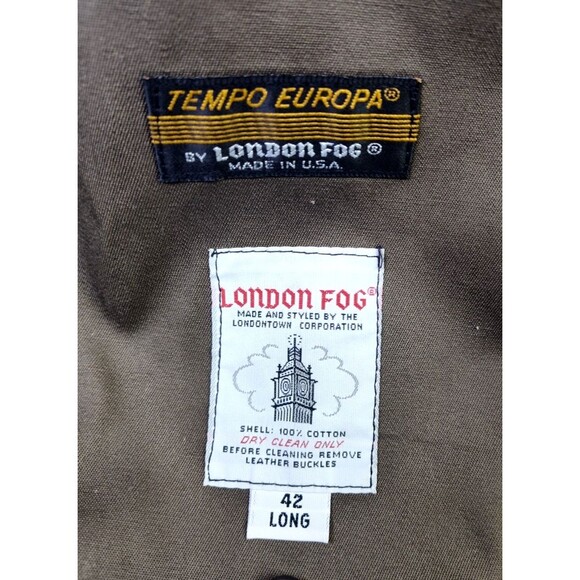 London Fog Tempo Europa Trench Overcoat Brown Khaki Belted Removable Liner 42 L - Picture 8 of 16